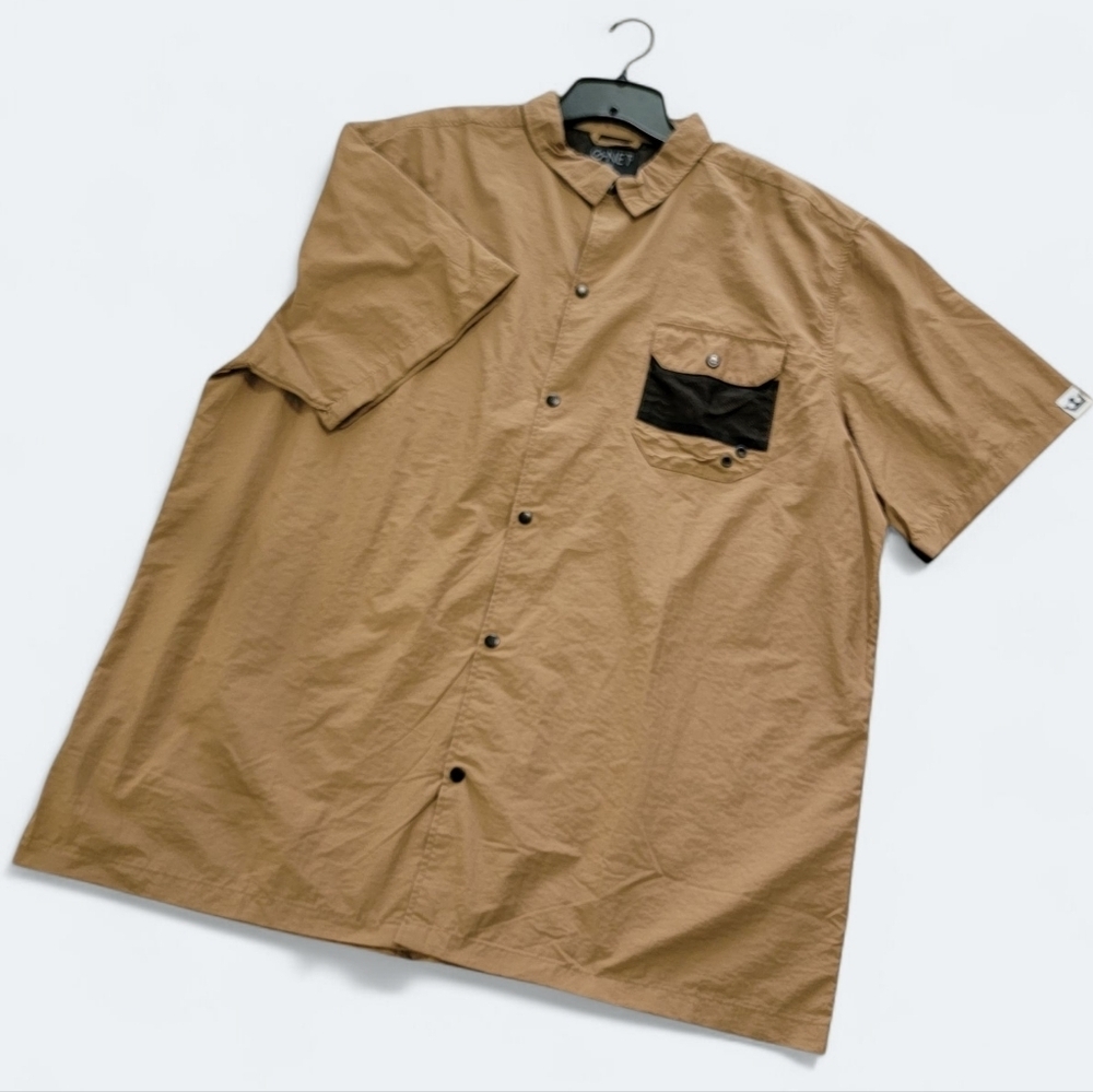 G-Net Short Sleeve Snap Button Shirt Black Mesh Pocket Mens Size XXL Performance